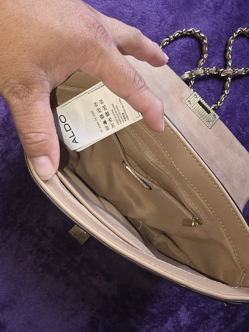 ALDO Beige Suede & Leather Crossbody with Gold Chain